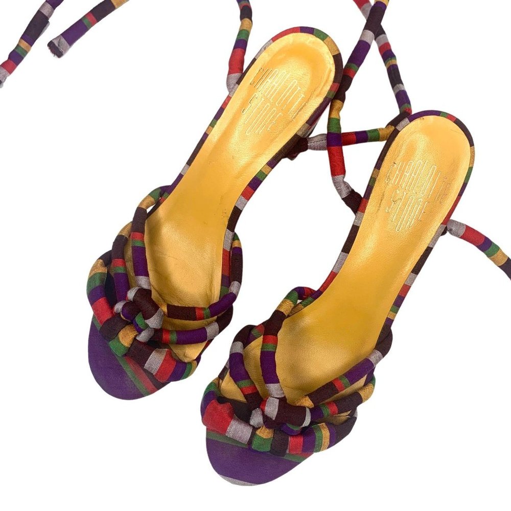 Charlotte Stone Anthropologie Tie Purple Heels - Picture 3 of 11